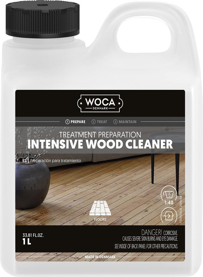 WOCA Intensive Wood Cleaner |1 L| is a concentrated formula for the preparing and treatment of raw wood to accept wood stains, soap finishes, oil finish, hardwax oil finish, UV oiled finish - Image 1